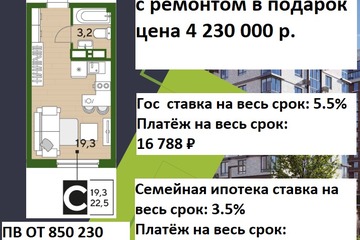 Студия, 22,5 м², 6/16 эт.