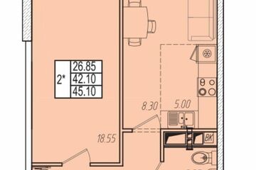 1-к квартира, 45 м², 14/14 эт.